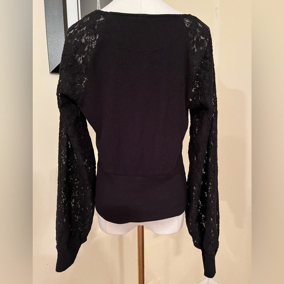 Anthropologie Black V-Neck Sweater with Lace Sleeves - Picture 7 of 7